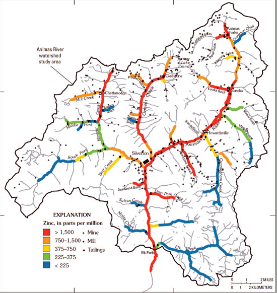 UPPER ANIMAS RIVER MAP SHOWING ZINC CONCENTRATIONS