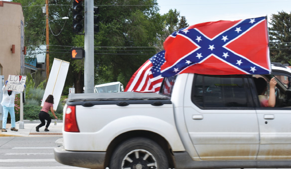 PROTESTERS FLY CONFEDERATE FLAG IN CORTEZ