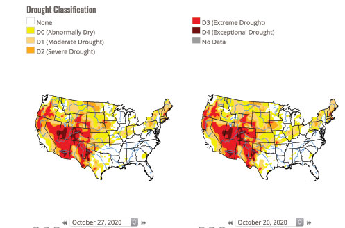 The Four Corners is in extreme or even exceptional drought in these maps showing the classification as of the end of October.