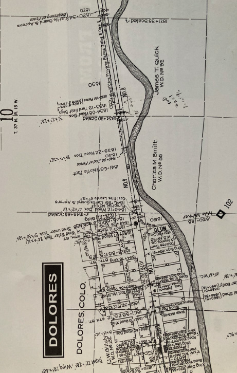 A map of the Town of Dolores in 1919, featured in Volume 6 of the Rio Grande Southern Story.